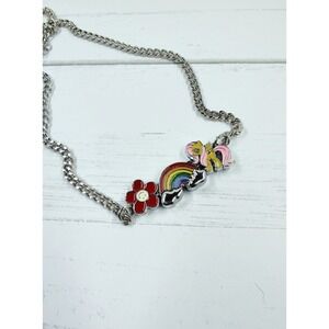 18 Inch Titanium Chain Necklace W/ Whimsical Unicorn, Flower & Rainbow Pendant‎